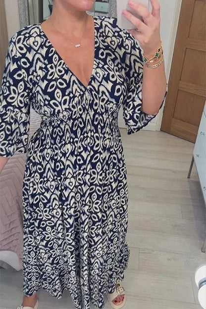 Fairytale Song Print Stretch Frill Sleeve Loose Maxi Dress