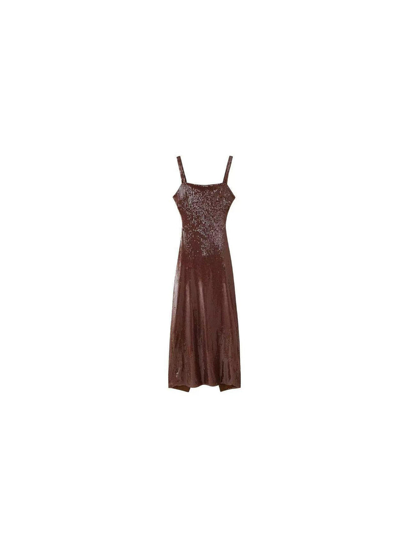 Sequins Backless Slit Sling Maxi Dress