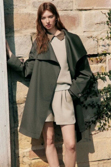 Wide Collar Single-button Mid-length Loose Fit Trench Coat