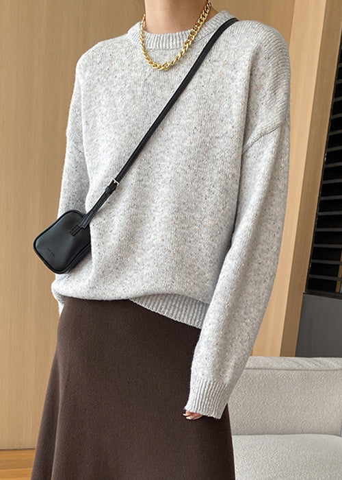 Light Grey Cozy Knit Sweaters O Neck Long Sleeve Af1055