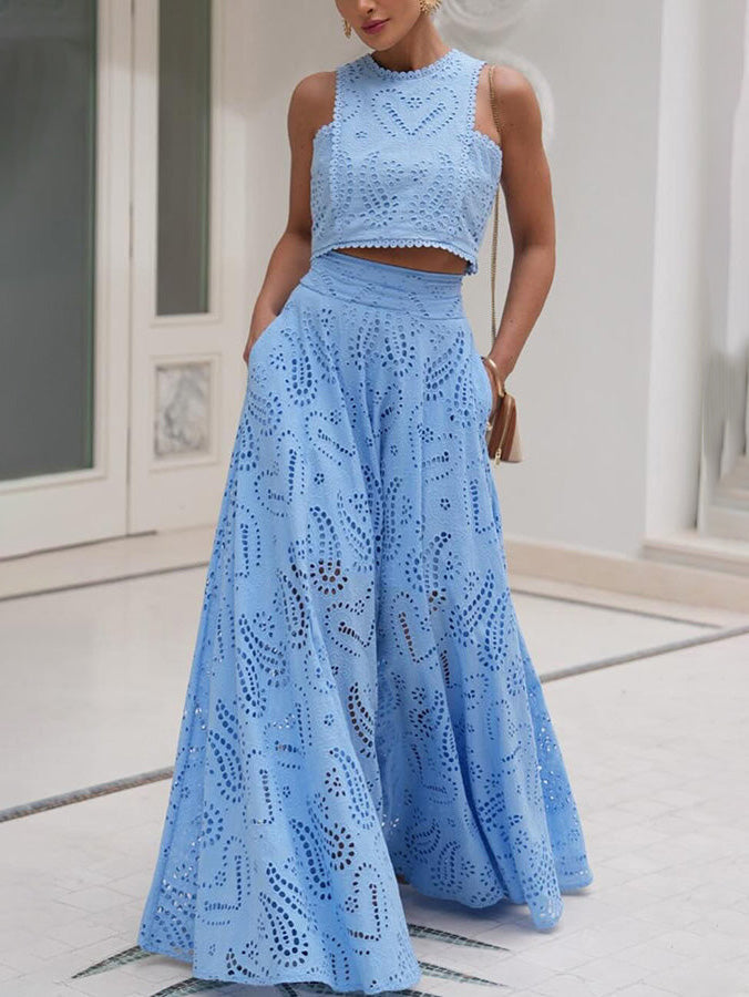 Exquisite Embroidered Hollow Lace Long A-line Skirt