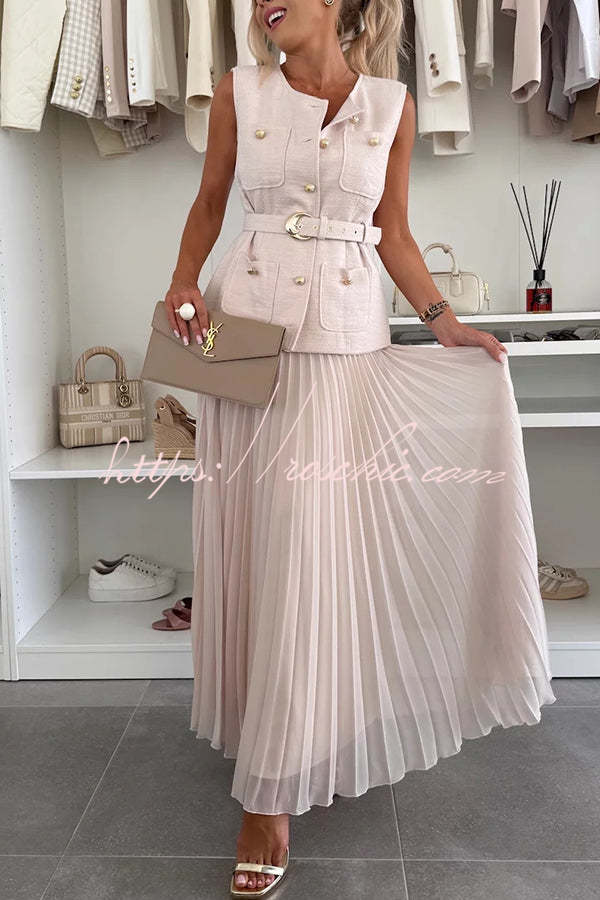 Relaxed and Pleated Tulle Side Zipper A-line Maxi Skirt