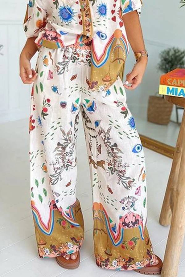 Printed Short Sleeve Shirt \u0026 Pants Two-piece Set