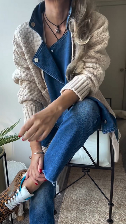 Collar Patchwork Knitted Coat