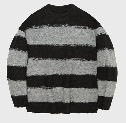 Irregular Wide-striped Oversized Round Neck Sweater