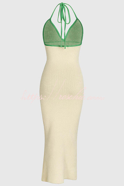 Midsummer Knit Pattern Mermaid Hem Halterneck Stretch Midi Dress