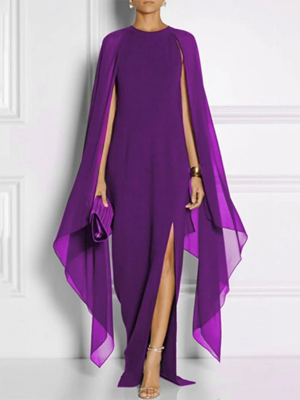 Loose Color Round-neck Maxi Dresses