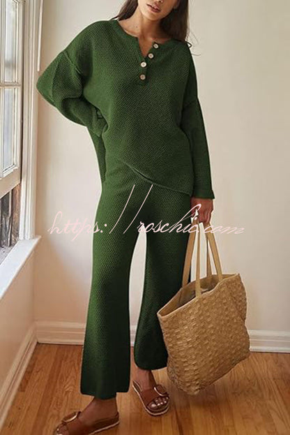 Heather Hailey Color Button V Neck Top and Pant Two Piece Set