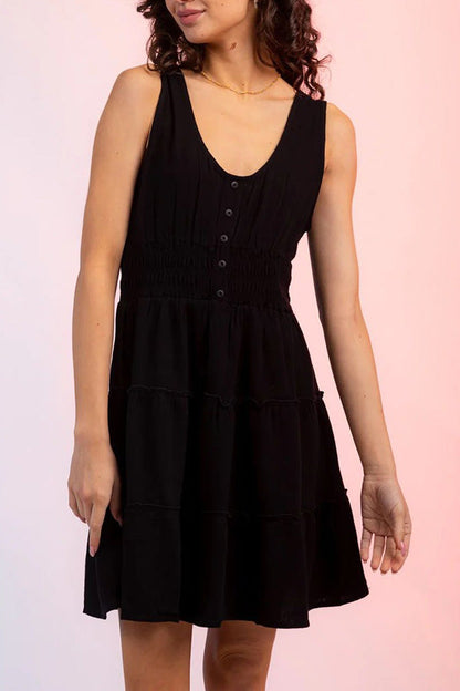 U-neck Elastic Waist Sleeveless Mini Skirt