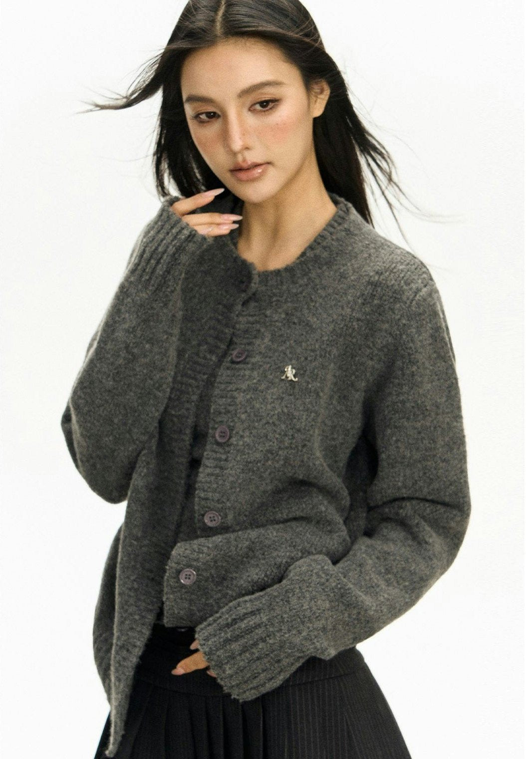 Ribbed Trim Button-up Cardigan