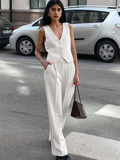 Loose Pant Sets for Sleeveless Crop Tops and High Waist Suit Trouser 2 Piece Suits Outfits
