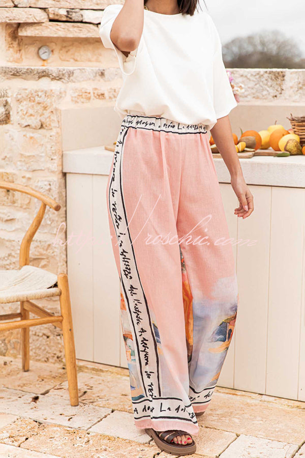 Unique Printed Elastic Waist Vacation Wide Leg Pants