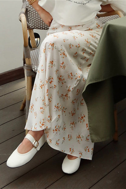 High Waist Satin Print Drape Skirt