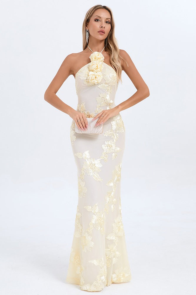 Halter Foil Print Maxi Dress