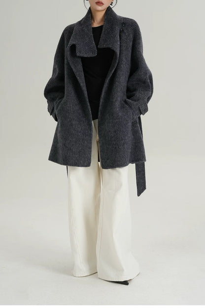 Wool Warm Loose Mock-neck Coat