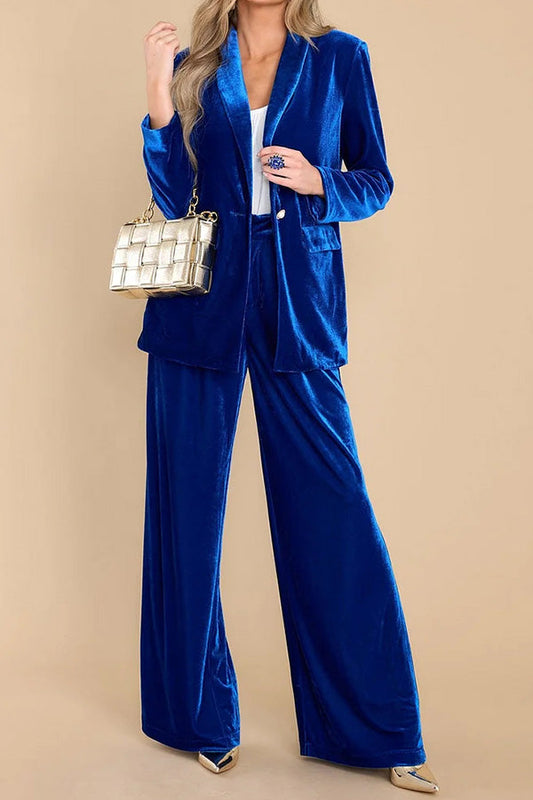 Lapel Velvet One Button Blazer Pant Set