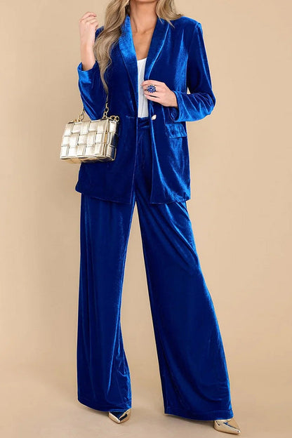 Lapel Velvet One Button Blazer Pant Set