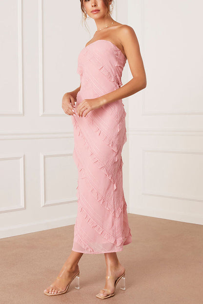 Baylie Strapless Ruffle Stitch Maxi Dress