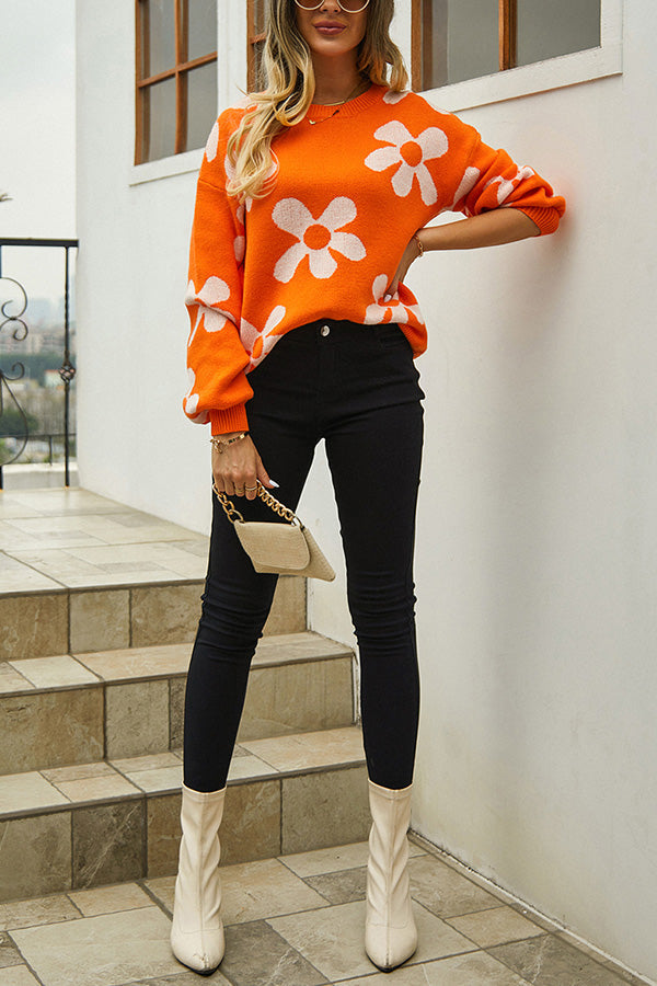 Print Color Block Pullover Long Sleeve Sweater