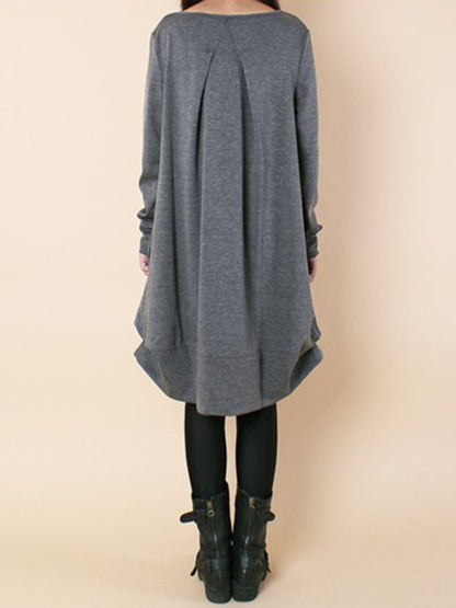 A-line Long Sleeves Pleated Color Round-neck Dresses Maxi Dresses