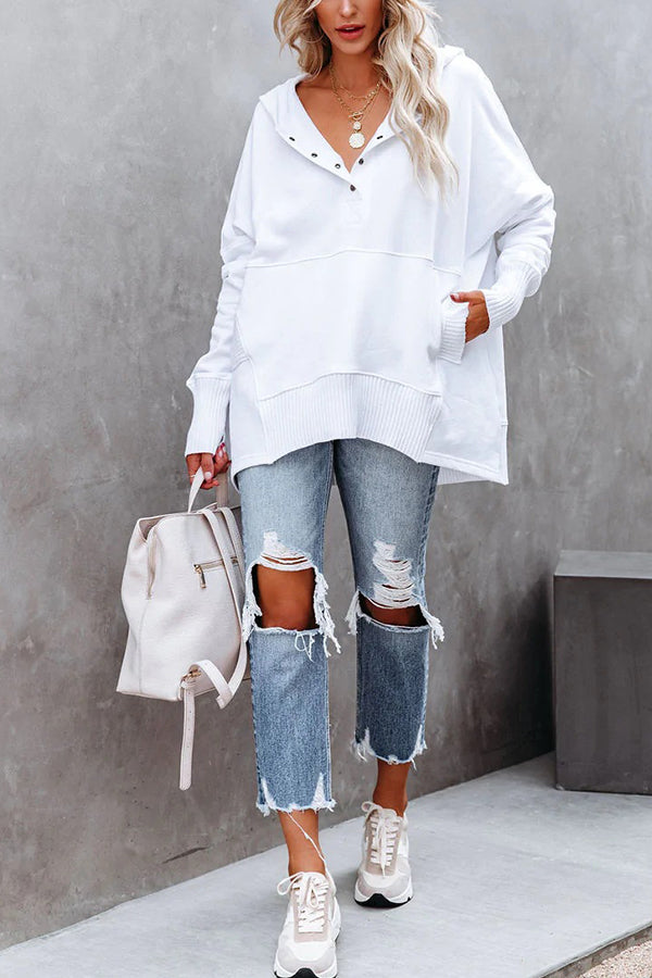 New V-neck Hooded Irregular Sweater