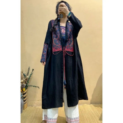 Rose Embroidered Linen Loose Cardigan Spring Jk1055