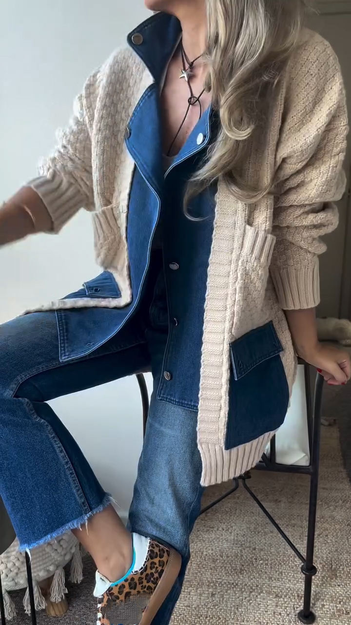 Collar Patchwork Knitted Coat