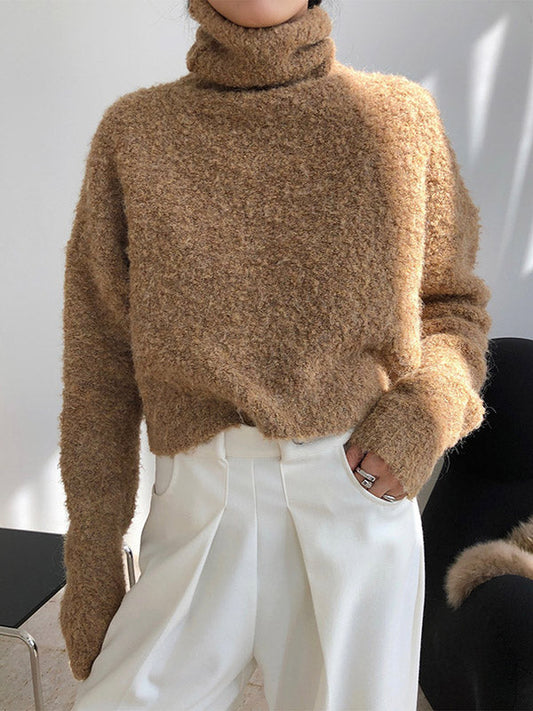 Brief Camel High-neck Long Sleeve Wool-blend Sweater An1064