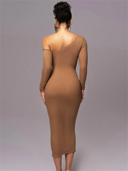 White Mesh Off-shoulder Maxi Dress Female Long Sleeve Patchwork Contrast Summer Backless Party Long Dress
