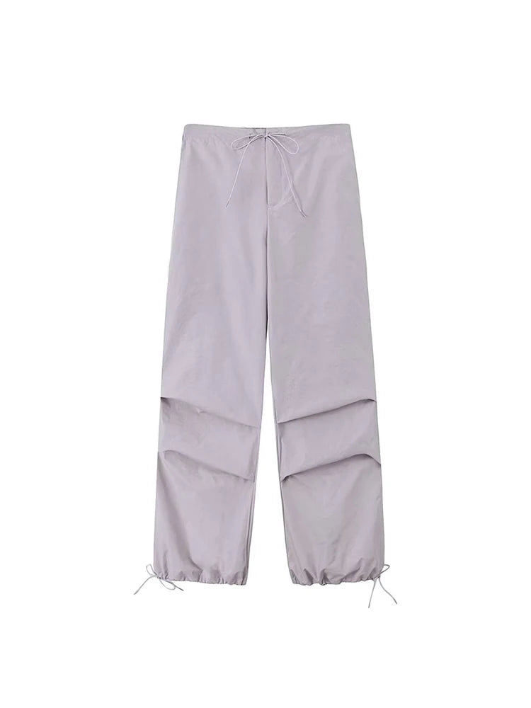 Parachute Cargo Pants Jogging Trousers High Elastic Waist Female Lady Boot Cut