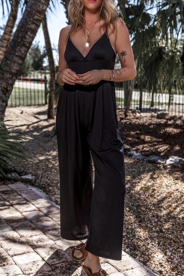 Black Cami V Neck High Waist Wide Leg Jumpsuit
