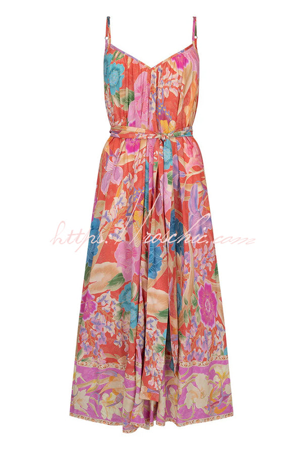 Painter's Garden Print Strappy A-line Maxi Dress