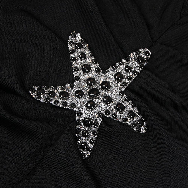 Starfish Embellished Mesh Bodice Maxi Dress in Black