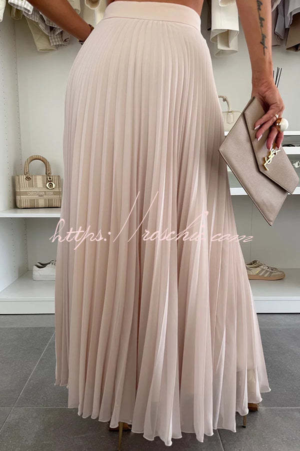 Relaxed and Pleated Tulle Side Zipper A-line Maxi Skirt