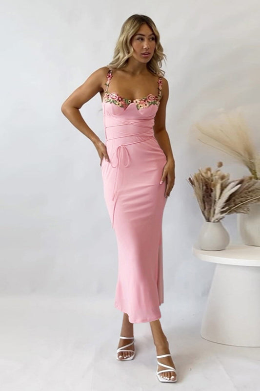 Cup Detail Lace-up Bodycon Maxi Dress