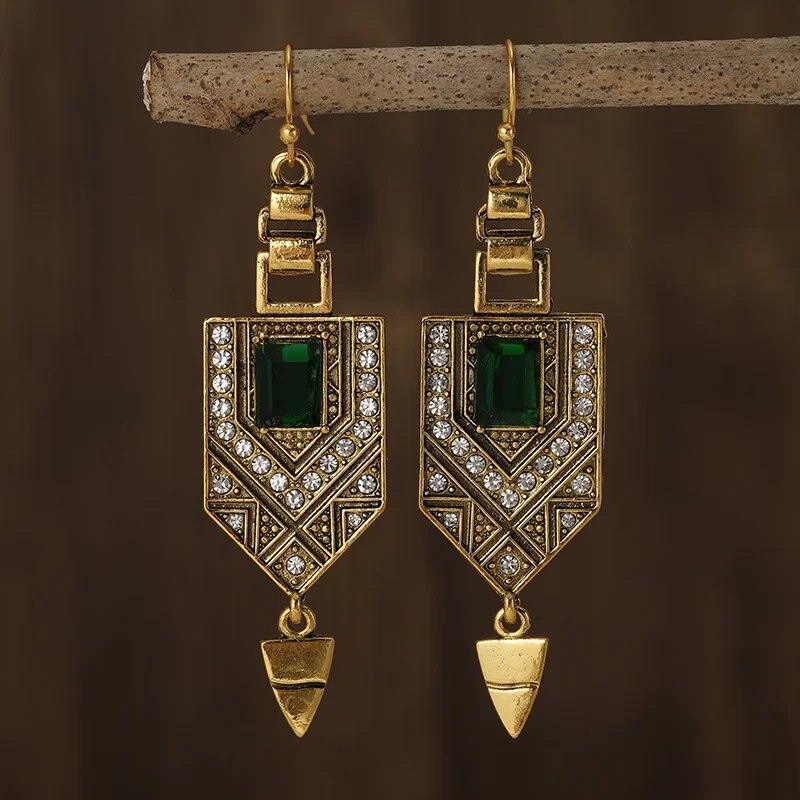 Dangling Green Stone Earrings