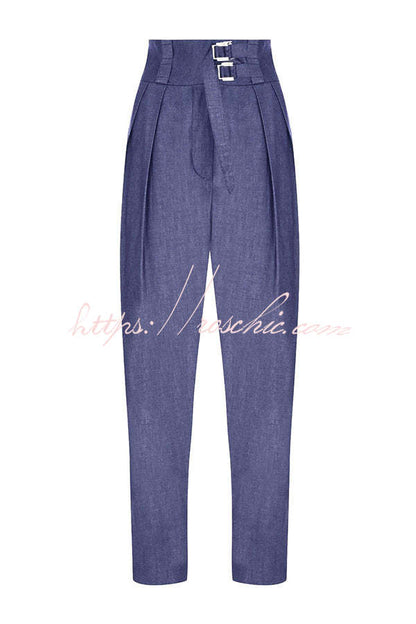 Posie High Neck Side Straps Top and Cargo Belt Pocketed Pants Set