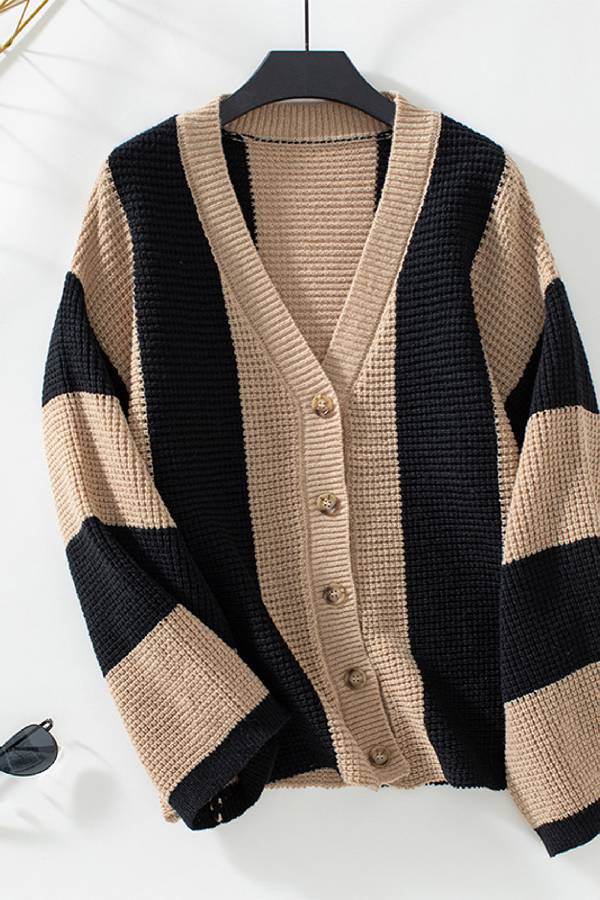 Contrast Striped Sweater Cardigan Autumn and Winter Loose Knitting Shirt