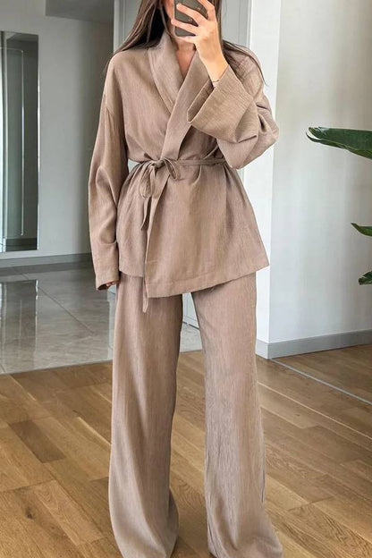 Color Lappel Top \u0026 Pants Two-piece Set