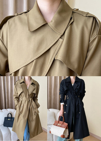 Black Button Cotton Long Trench Coat Peter Pan Collar Fall Af1034
