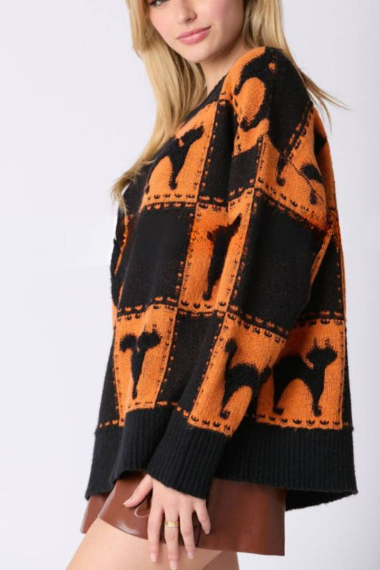 Halloween Ghost Plaid Crew Neck Sweater