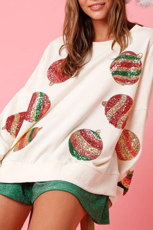 Christmas Egg Sequined Long Sleeve Sweatshirt