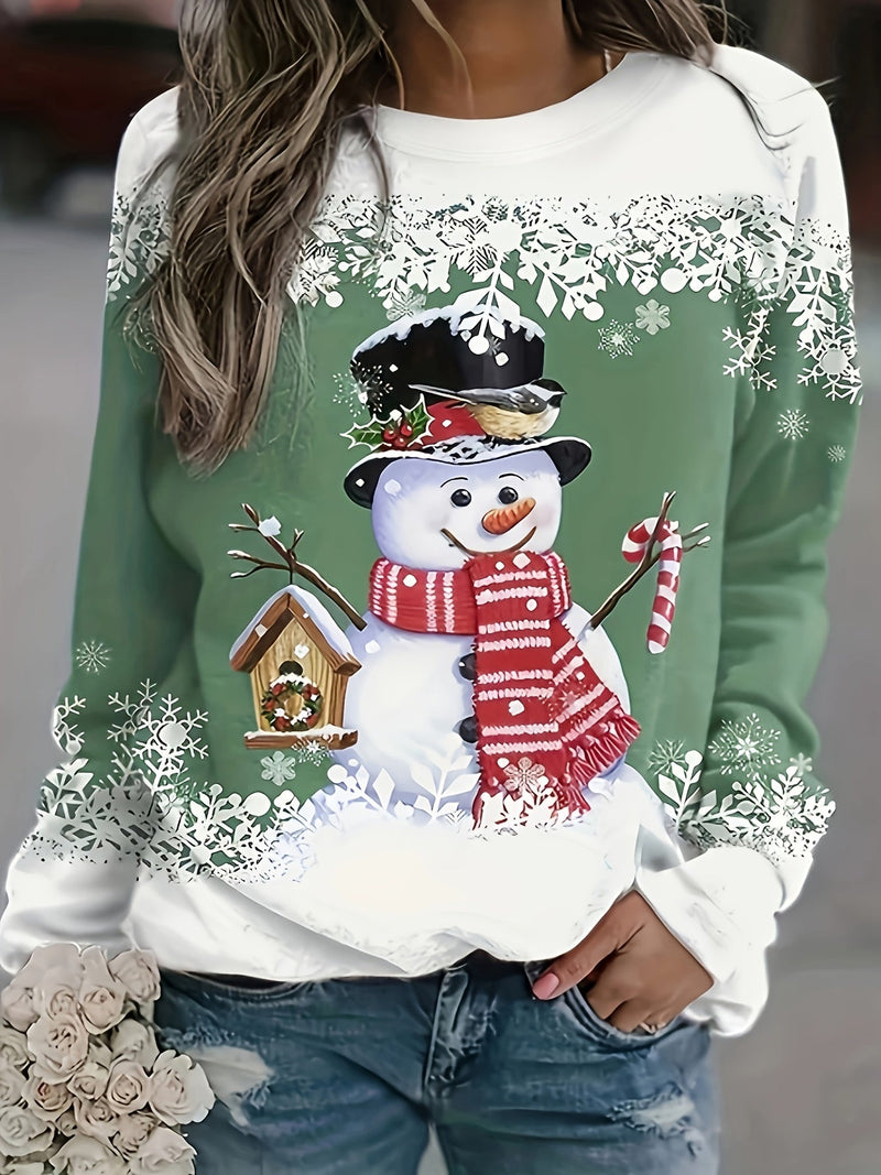 Christmas Snowman Print Sweatshirt Fh8413