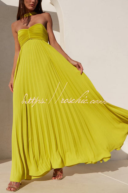 Exquisite Princess Pleated Off Shoulder With Scarf Party Maxi Dress