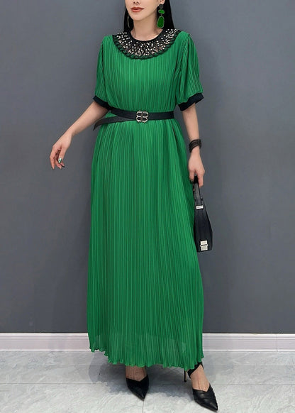 Green Lace Patchwork Hollow Out Maxi Dresses Summer Ao1072