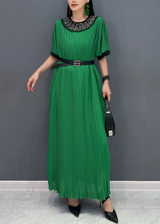 Green Lace Patchwork Hollow Out Maxi Dresses Summer Ao1072