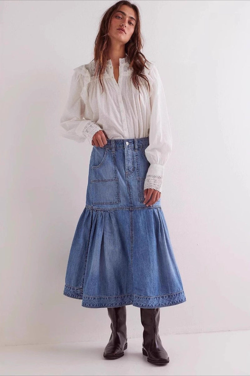 High-waist Denim A-line Skirt