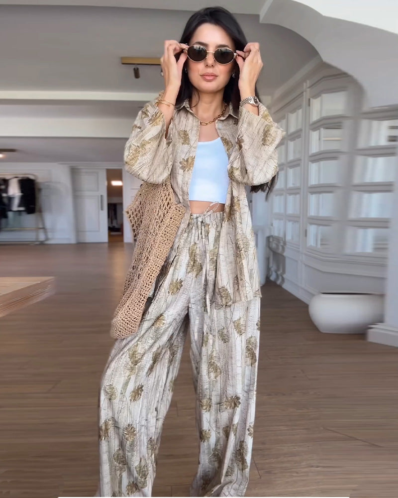 Leisure Outfit With Printed Two-piece Set