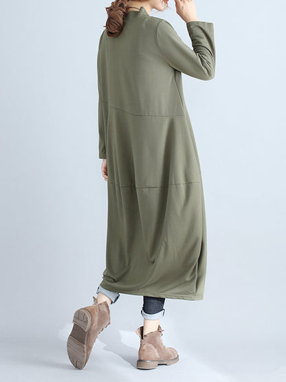 Loose Color Hooded Midi Dresses