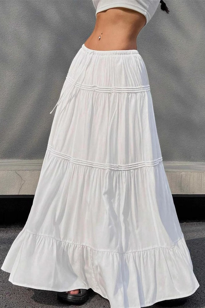 Ballet Gentle White Low Waist a Line Maxi Skirt